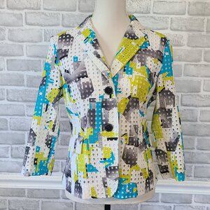 Per Se Cotton Silk Eyelet Blazer Jacket Abstract Art to Wear Dopamine Womens 8